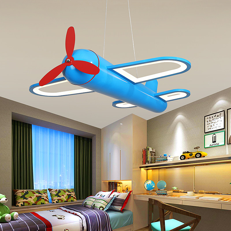 Baby Nursery Boy - クリエイティブな青と黄色の飛行機型ペンダントランプ、寝室、保育園、子供部屋、女の子、男の子、子供部屋用LED飛行機型吊り下げ照明
