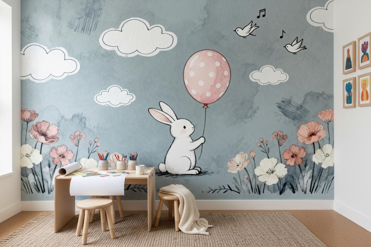 漫画風の動物柄の壁画、子供部屋や保育園に最適な水彩画風のサフ - Baby Nursery Peel And Stick Wallpaper のレビューと価格
