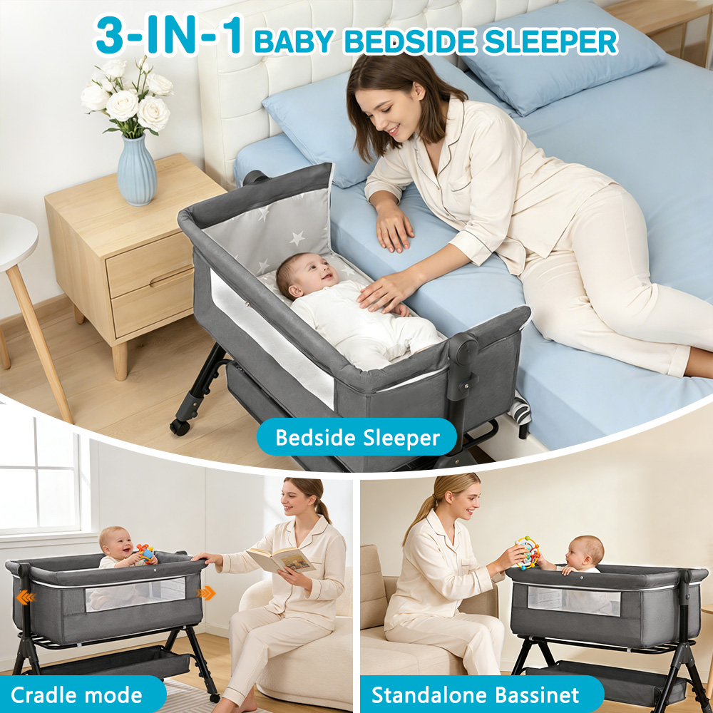 3WAYベビーベッド：ベビーベッド、添い寝用ベッド、折りたた - Baby Nursery Trolley のレビューと価格