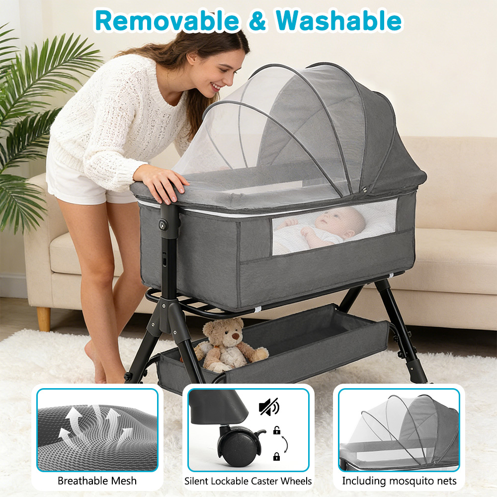 3WAYベビーベッド：ベビーベッド、添い寝用ベッド、折りたた - Baby Nursery Trolley のレビューと価格