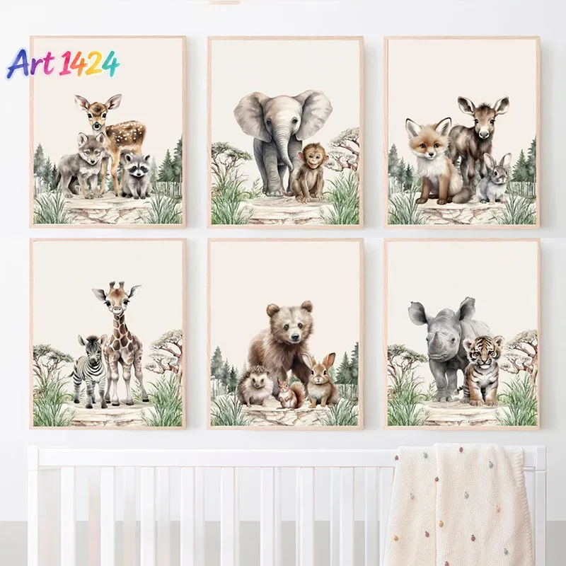 1枚（フレームなし）象、キリン、クマ、キツネ、鹿の子供部屋用 - Baby Nursery Frames のレビューと価格
