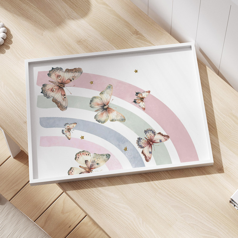 ピンク虹蝶カスタム赤ちゃんの名前壁アート保育園キャンバスプリ - Baby Nursery Decor Girl のレビューと価格